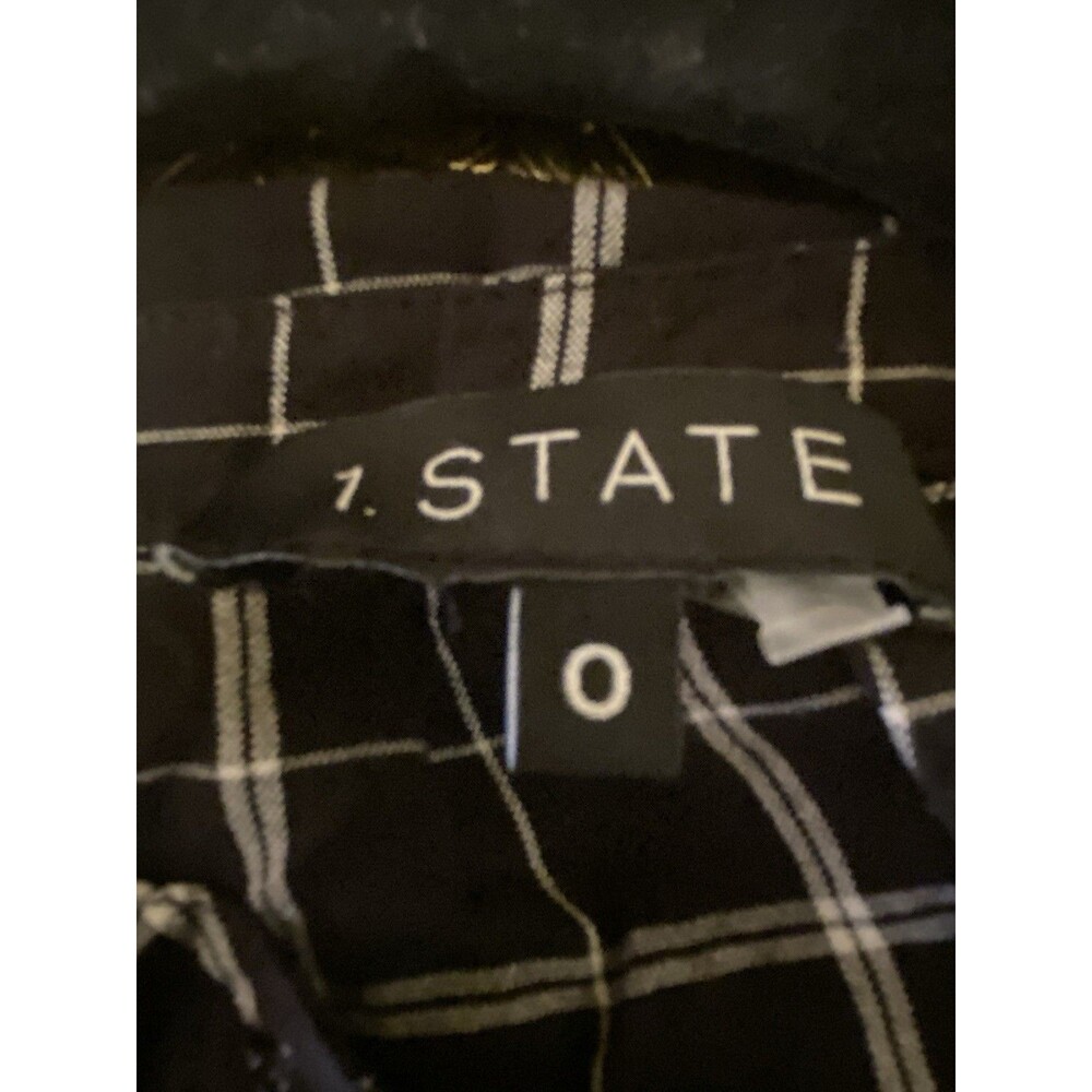 1. STATE  Plaid Rayon Windowpane Wide Leg Jumpsuit Size 0 Black & White - Picture 11 of 11